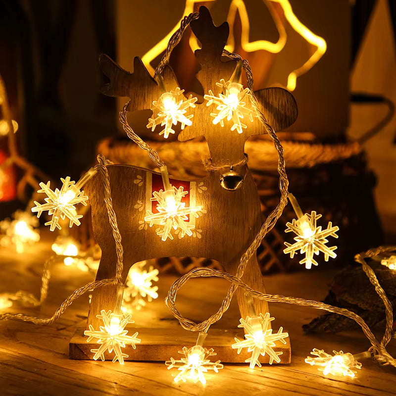 Holiday LED String Lights — Snowflake & Cherry Blossom Garland