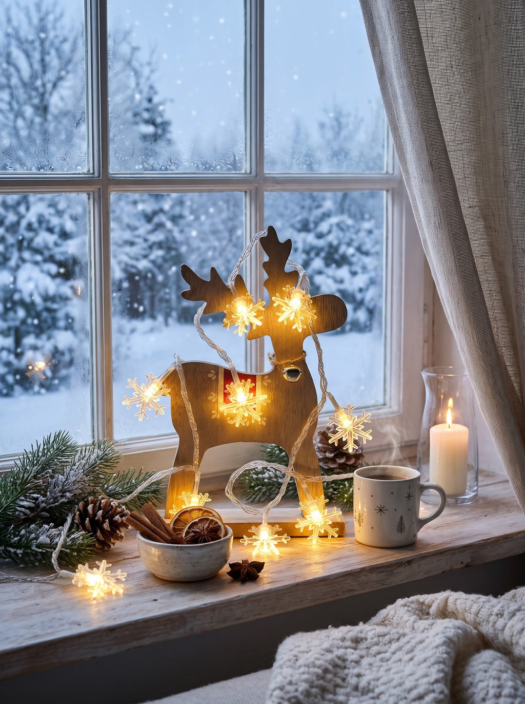 Holiday LED String Lights — Snowflake & Cherry Blossom Garland