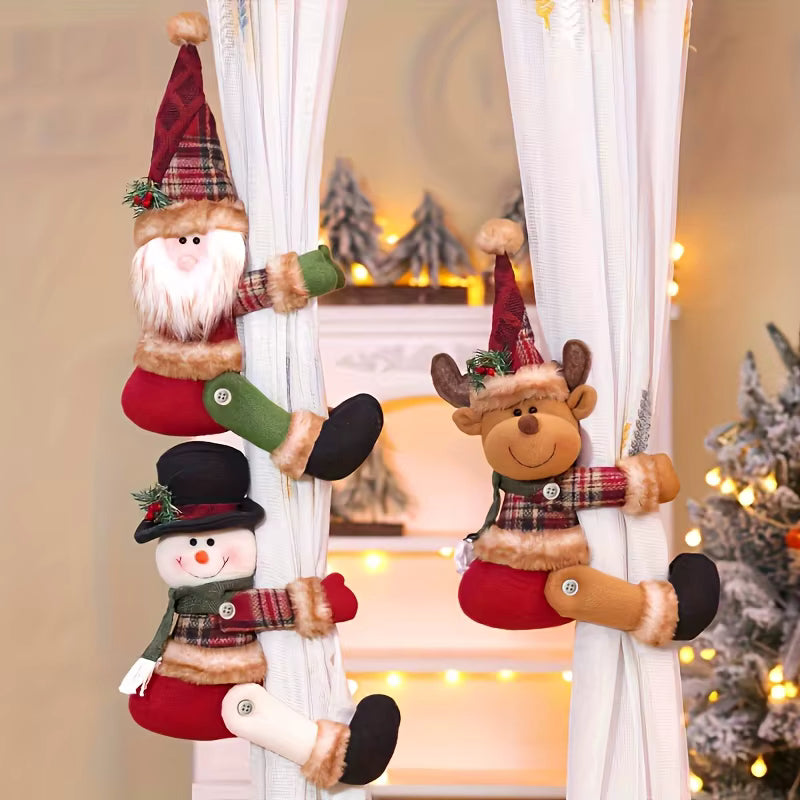 Luxury Christmas Curtain Tiebacks – Cute Santa Claus & Snowman Curtain Holders for Festive Home Decoration