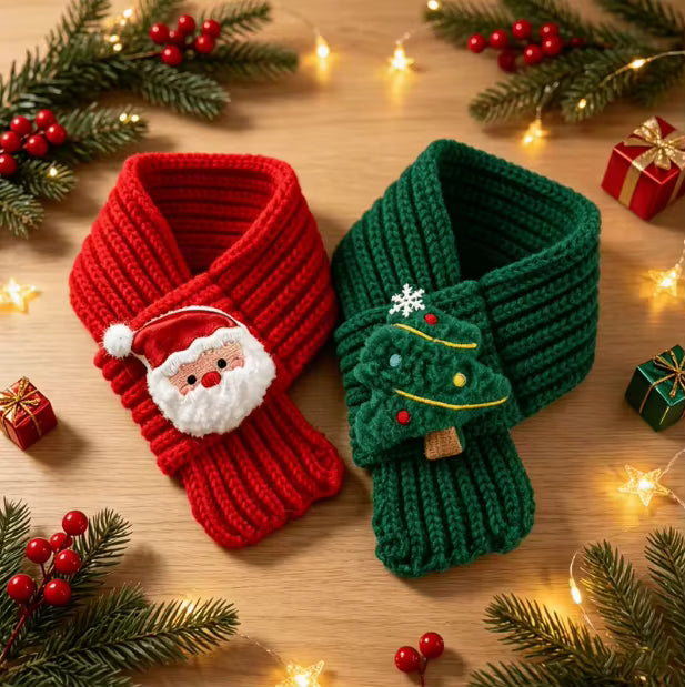 Christmas Knitted Pet Scarves for Small Dogs & Cats – 2-Pack