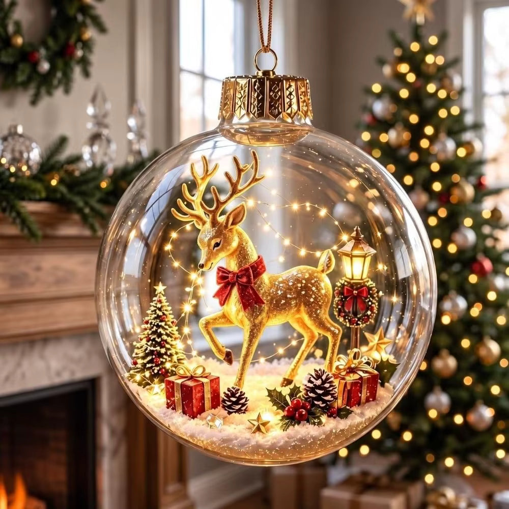 Christmas Lighted Ornament — Acrylic Ball with Holiday Figures