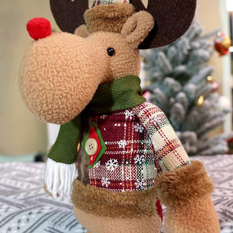 Christmas Standing Plush Ornament – Retractable Long Leg Santa & Snowman Figure