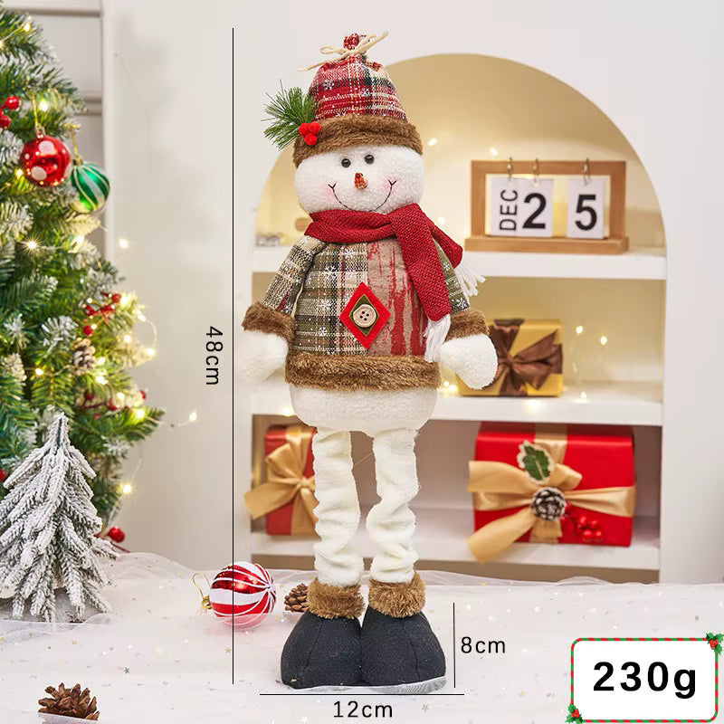 Christmas Standing Plush Ornament – Retractable Long Leg Santa & Snowman Figure