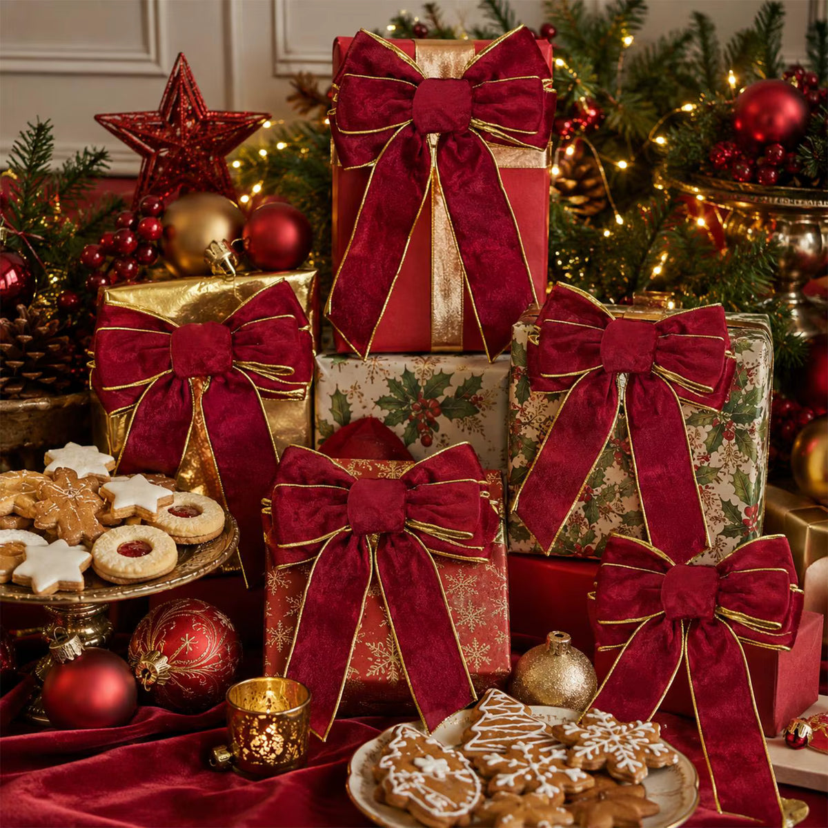 Luxury Red Velvet Christmas Bow – Hanging Holiday Decoration for Home