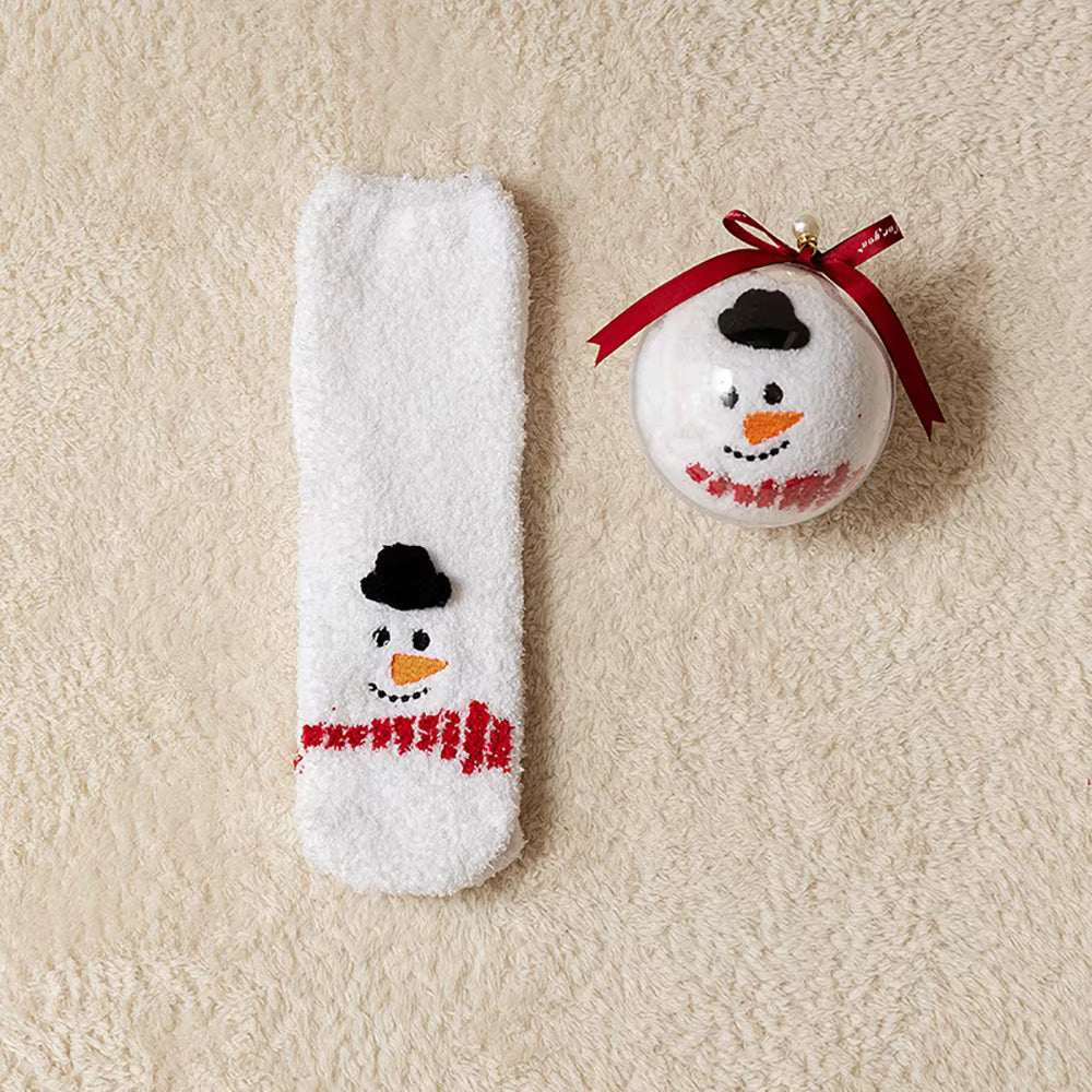 Cute Christmas Cartoon Plush Socks with Gift Box – Cozy Coral Fleece Winter Socks for Kids