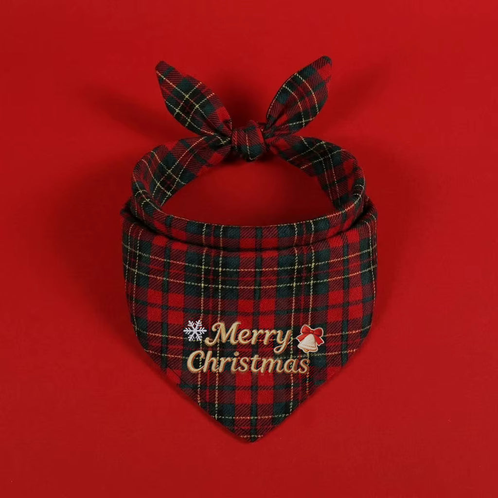 Cute Christmas Pet Accessories Set, Plaid Bandana Scarf and Hat for Dogs and Cats