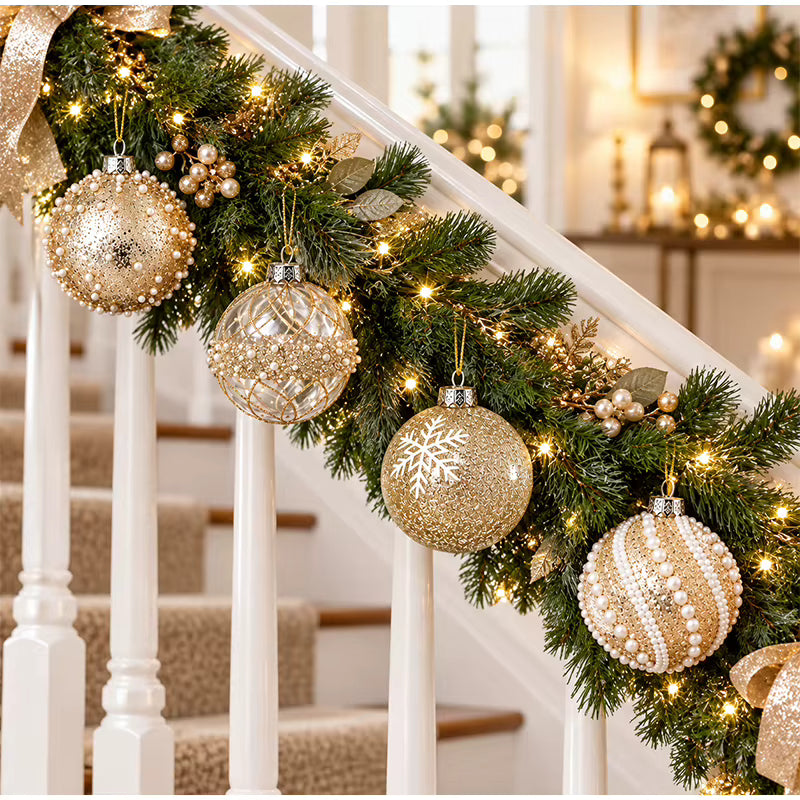 Premium Champagne Gold Christmas Ornaments – 12 Decorative Tree Balls