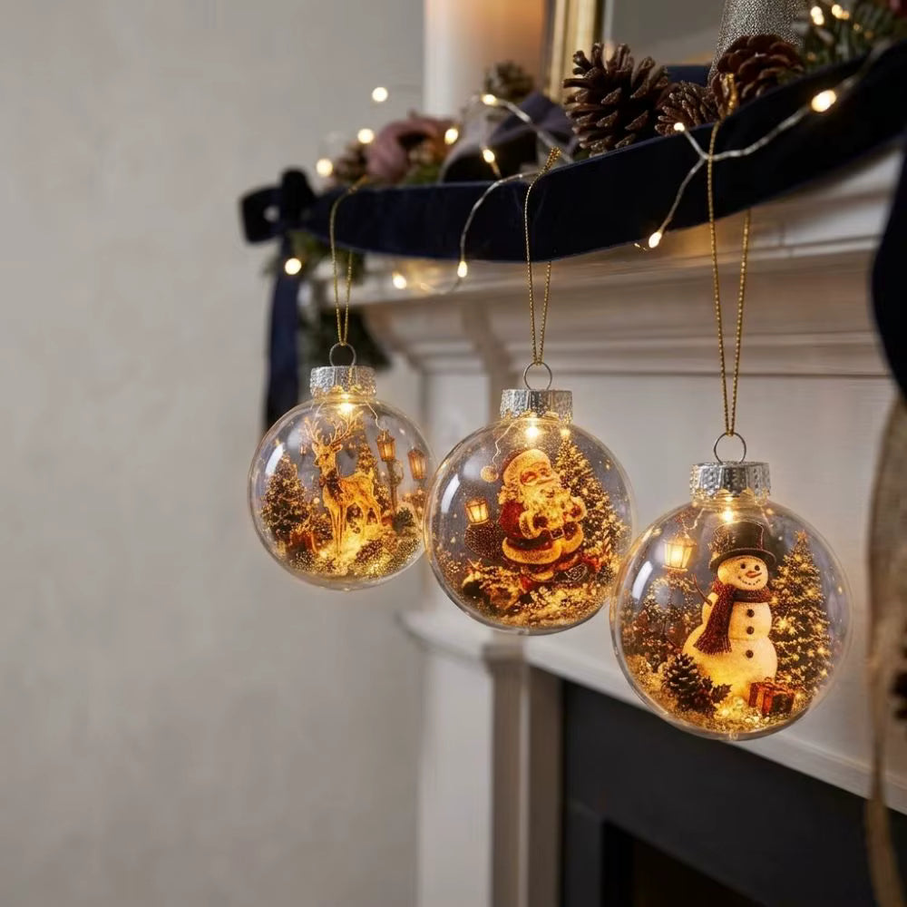 Christmas Lighted Ornament — Acrylic Ball with Holiday Figures