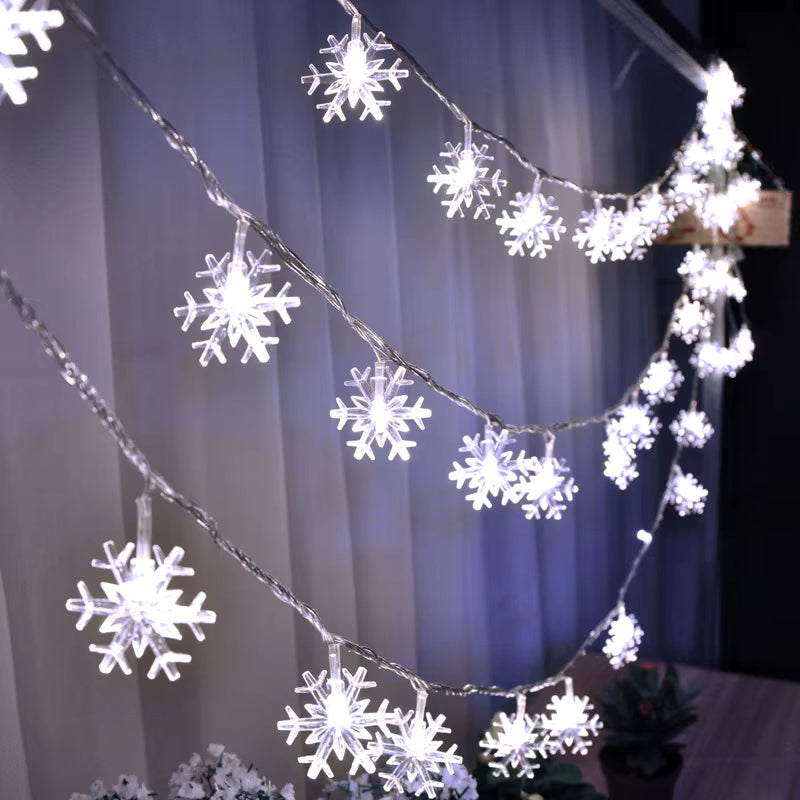 Holiday LED String Lights — Snowflake & Cherry Blossom Garland