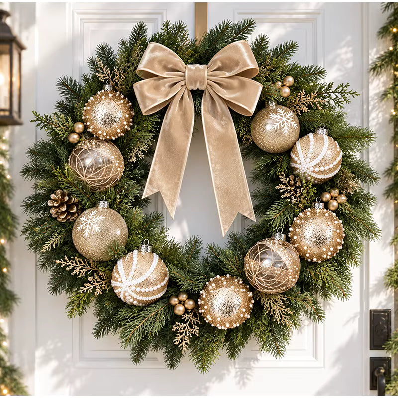 Premium Champagne Gold Christmas Ornaments – 12 Decorative Tree Balls