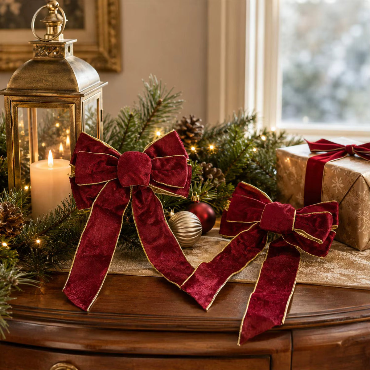 Luxury Red Velvet Christmas Bow – Hanging Holiday Decoration for Home