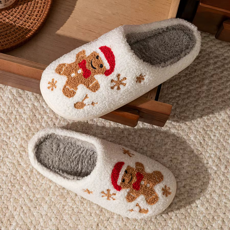 Women's Christmas Gingerbread House Slippers – Soft Comfortable Winter Indoor Footwear