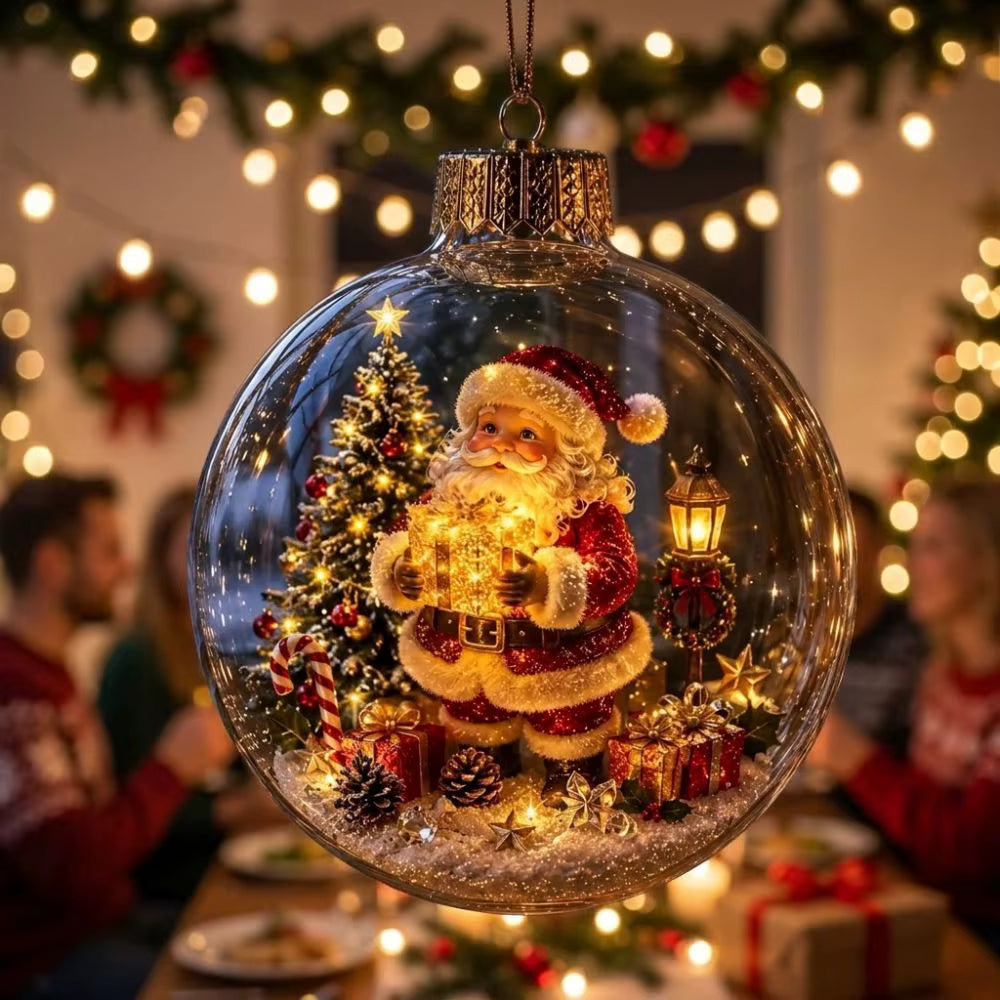Christmas Lighted Ornament — Acrylic Ball with Holiday Figures