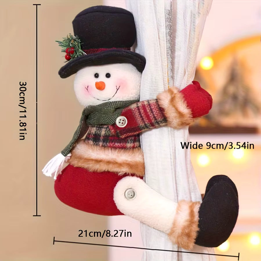 Luxury Christmas Curtain Tiebacks – Cute Santa Claus & Snowman Curtain Holders for Festive Home Decoration