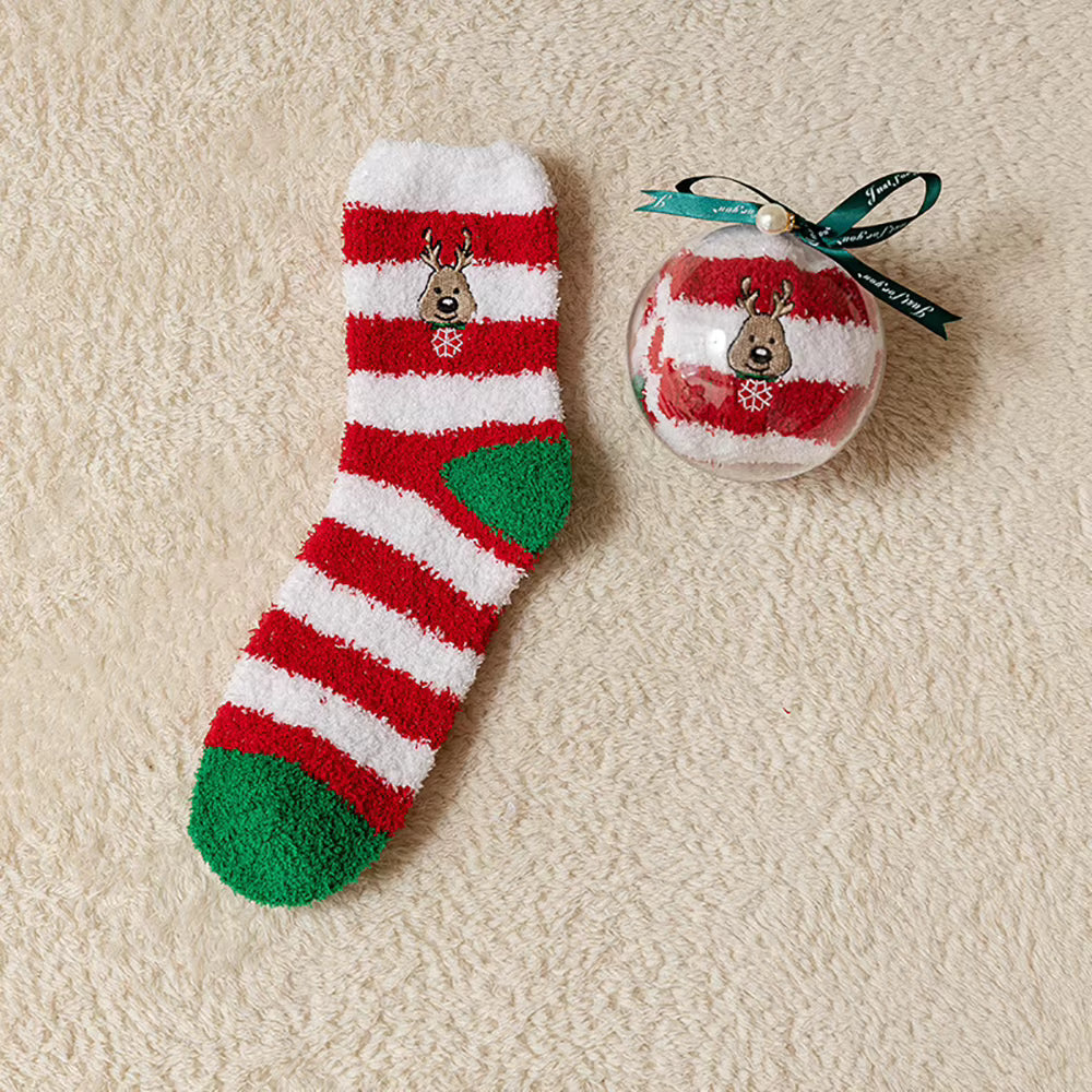 Cute Christmas Cartoon Plush Socks with Gift Box – Cozy Coral Fleece Winter Socks for Kids