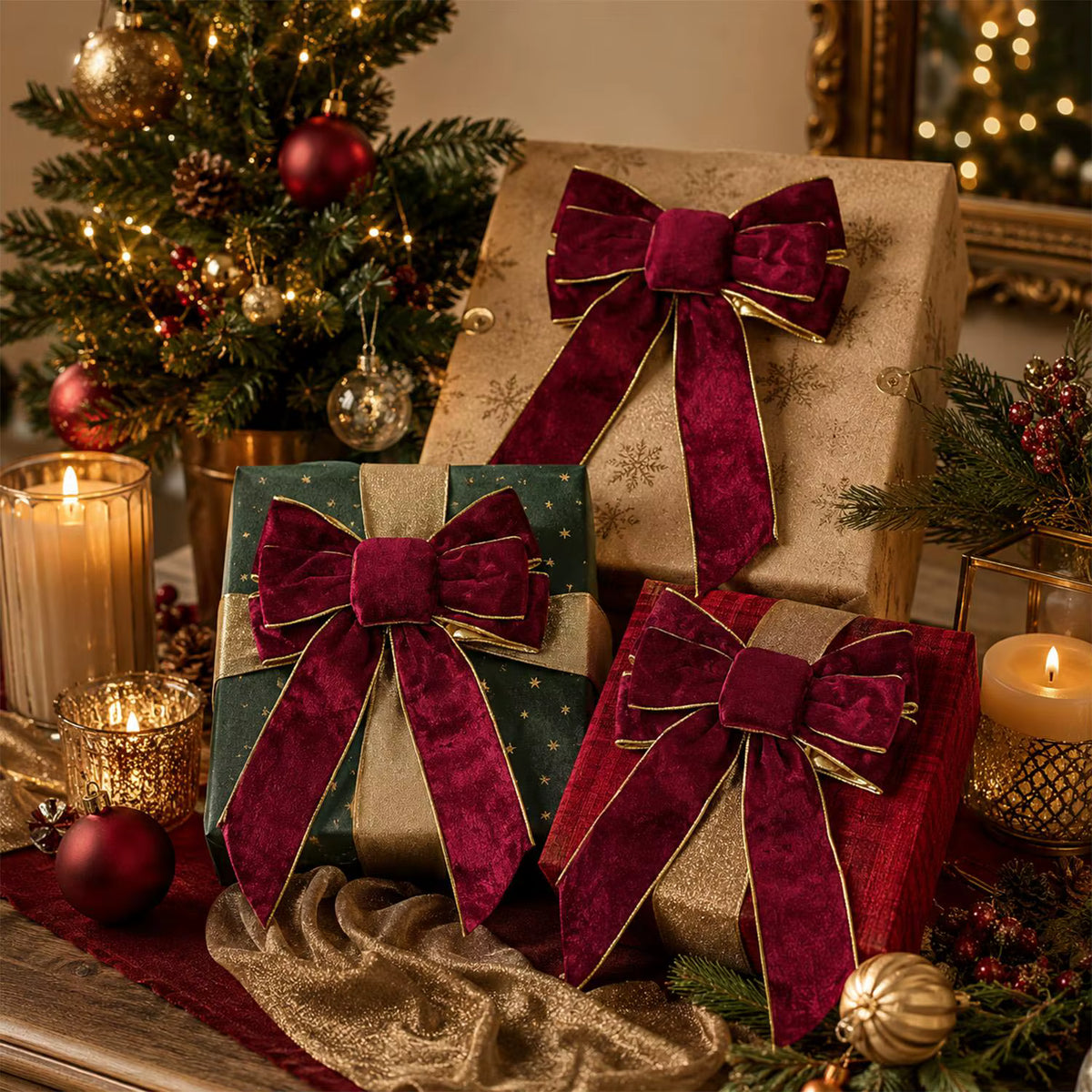 Luxury Red Velvet Christmas Bow – Hanging Holiday Decoration for Home