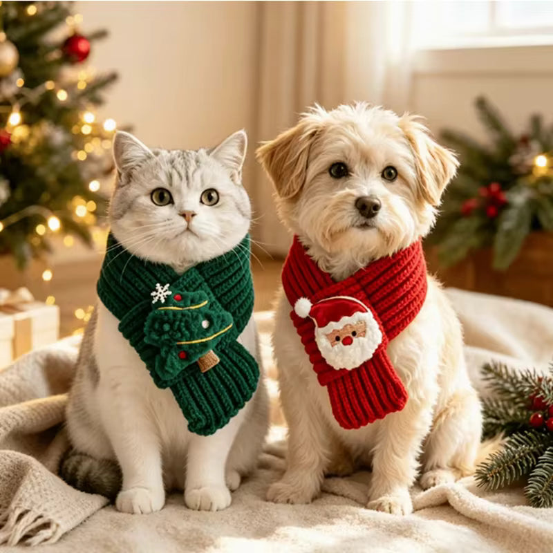 Christmas Knitted Pet Scarves for Small Dogs & Cats – 2-Pack