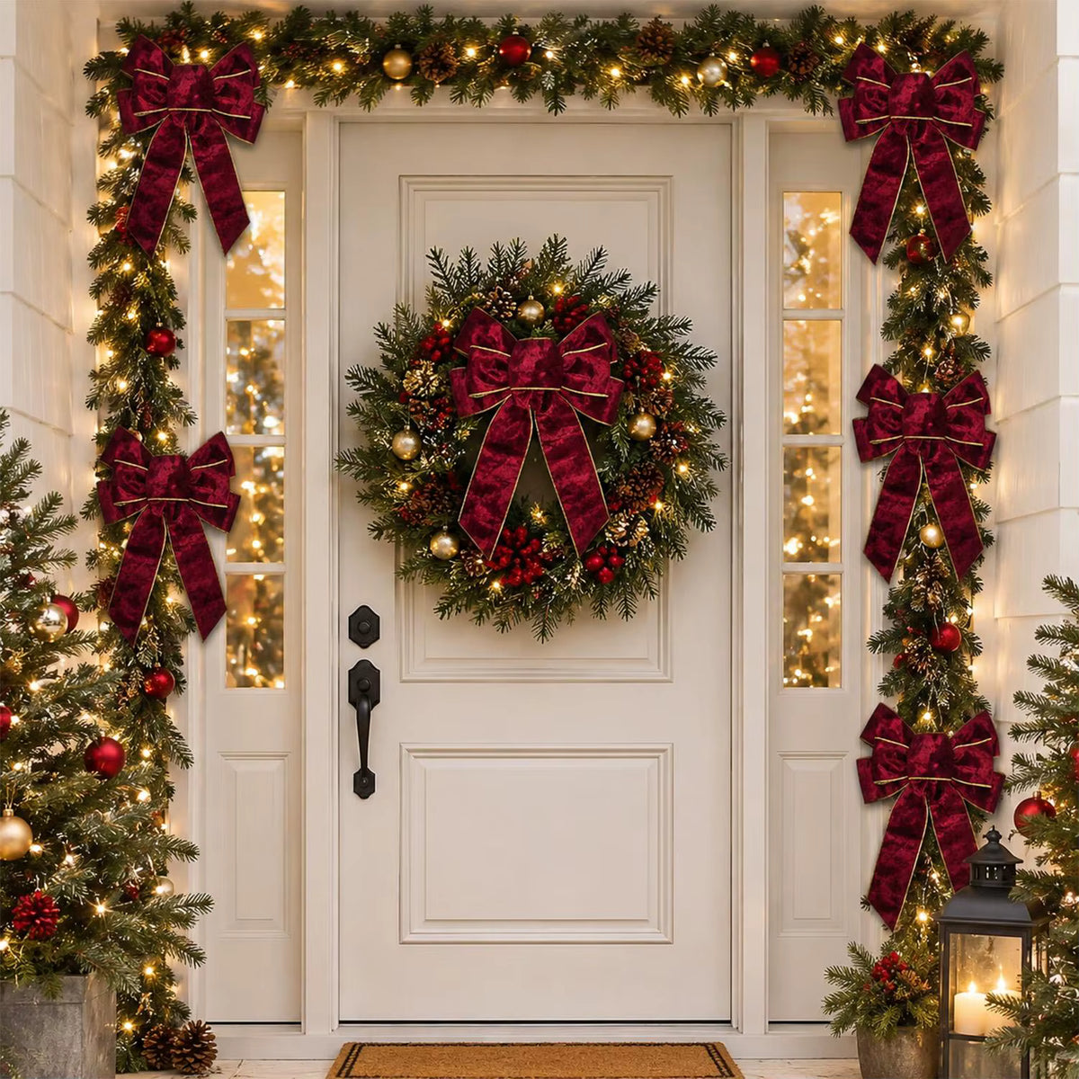 Luxury Red Velvet Christmas Bow – Hanging Holiday Decoration for Home
