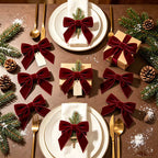 Vintage Red Velvet Christmas Bow Set – Decorative Ornaments for Tree & Gifts