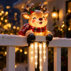 Christmas Porch Railing Decoration with Snowman, Santa, Reindeer and Penguin