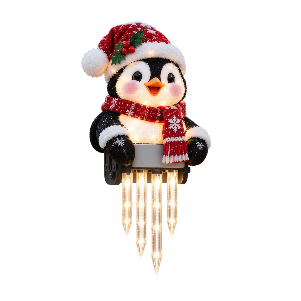 Christmas Porch Railing Decoration with Snowman, Santa, Reindeer and Penguin