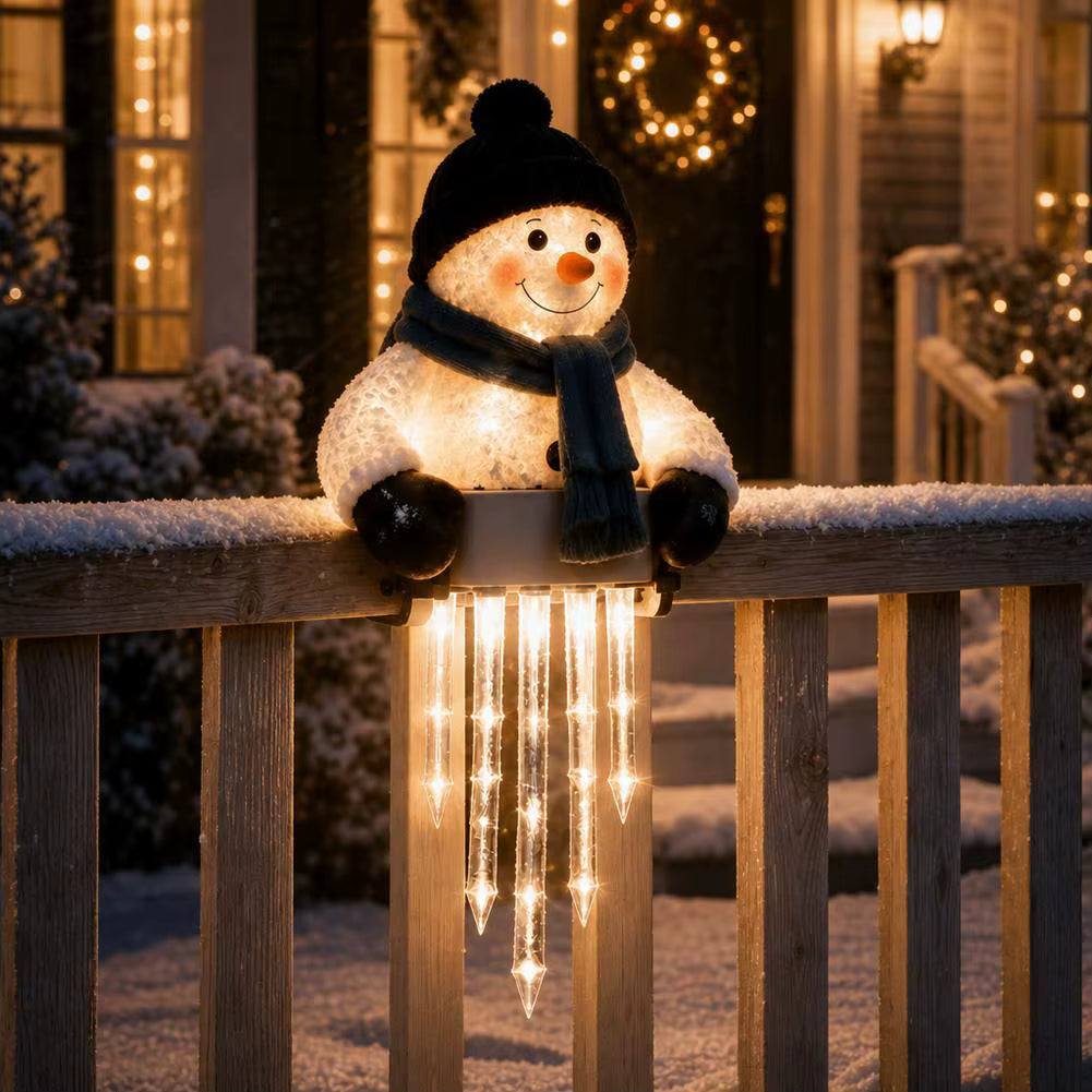 Christmas Porch Railing Decoration with Snowman, Santa, Reindeer and Penguin