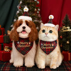 Cute Christmas Pet Accessories Set, Plaid Bandana Scarf and Hat for Dogs and Cats