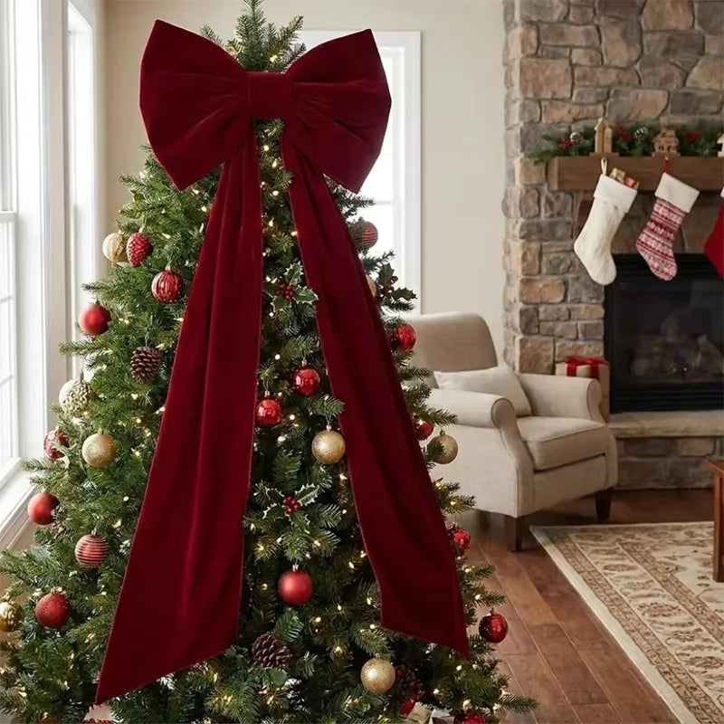 Retro Velvet Holiday Bow – Striking Long Red Ribbon Decoration – Ozzo