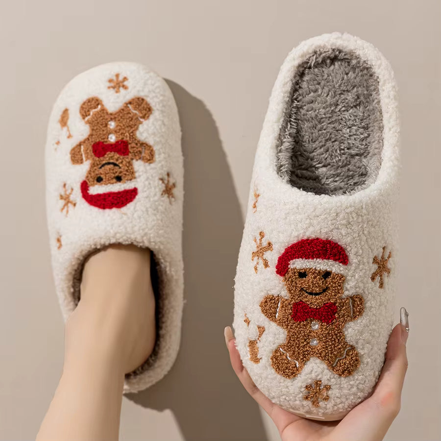 Women's Christmas Gingerbread House Slippers – Soft Comfortable Winter Indoor Footwear