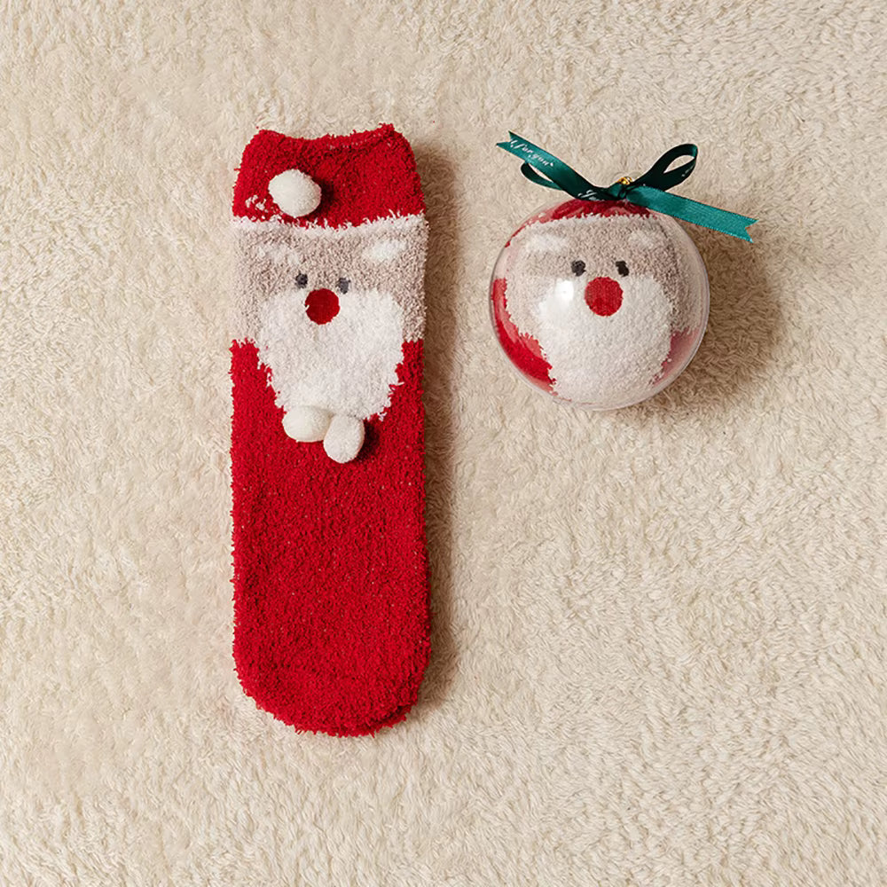Cute Christmas Cartoon Plush Socks with Gift Box – Cozy Coral Fleece Winter Socks for Kids