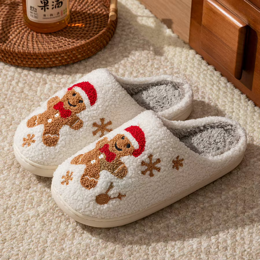 Women's Christmas Gingerbread House Slippers – Soft Comfortable Winter Indoor Footwear