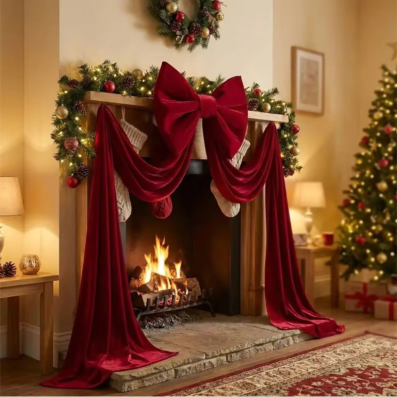 Retro Velvet Holiday Bow – Striking Long Red Ribbon Decoration