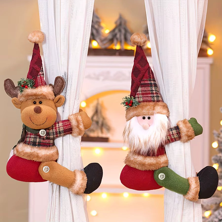 Luxury Christmas Curtain Tiebacks – Cute Santa Claus & Snowman Curtain Holders for Festive Home Decoration