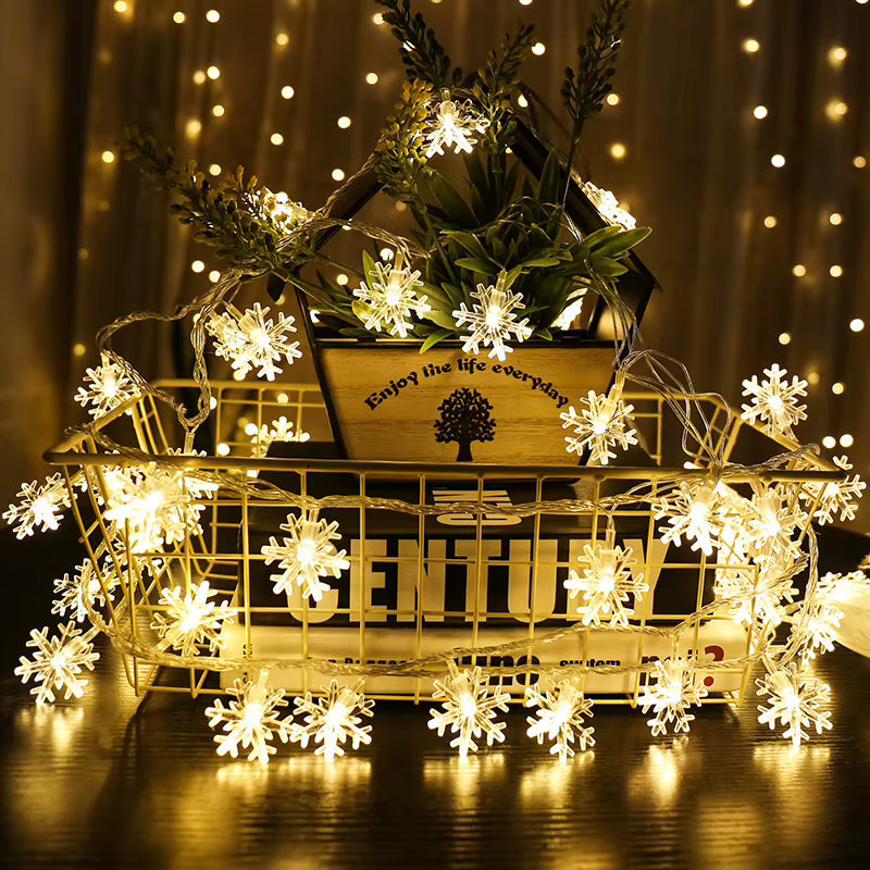 Holiday LED String Lights — Snowflake & Cherry Blossom Garland