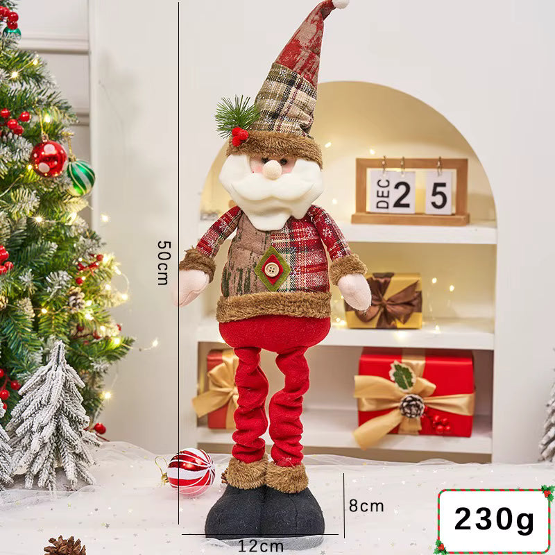 Christmas Standing Plush Ornament – Retractable Long Leg Santa & Snowman Figure