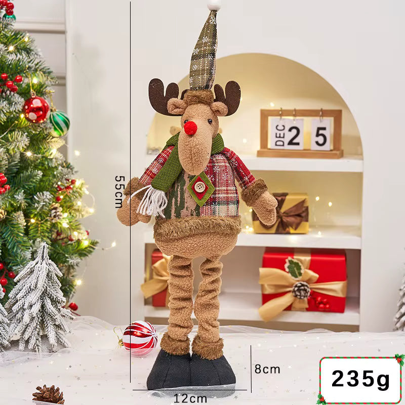 Christmas Standing Plush Ornament – Retractable Long Leg Santa & Snowman Figure