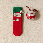 Cute Christmas Cartoon Plush Socks with Gift Box – Cozy Coral Fleece Winter Socks for Kids