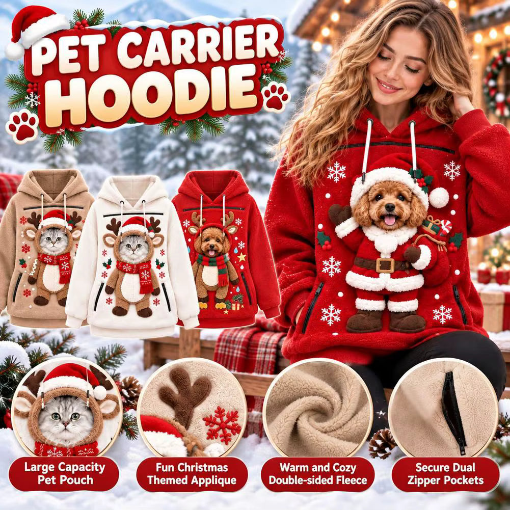 Cute Christmas Pet Carrier Hoodie – Cozy Pullover for Cat & Dog Owners