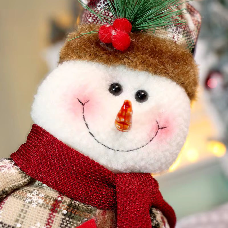 Christmas Standing Plush Ornament – Retractable Long Leg Santa & Snowman Figure
