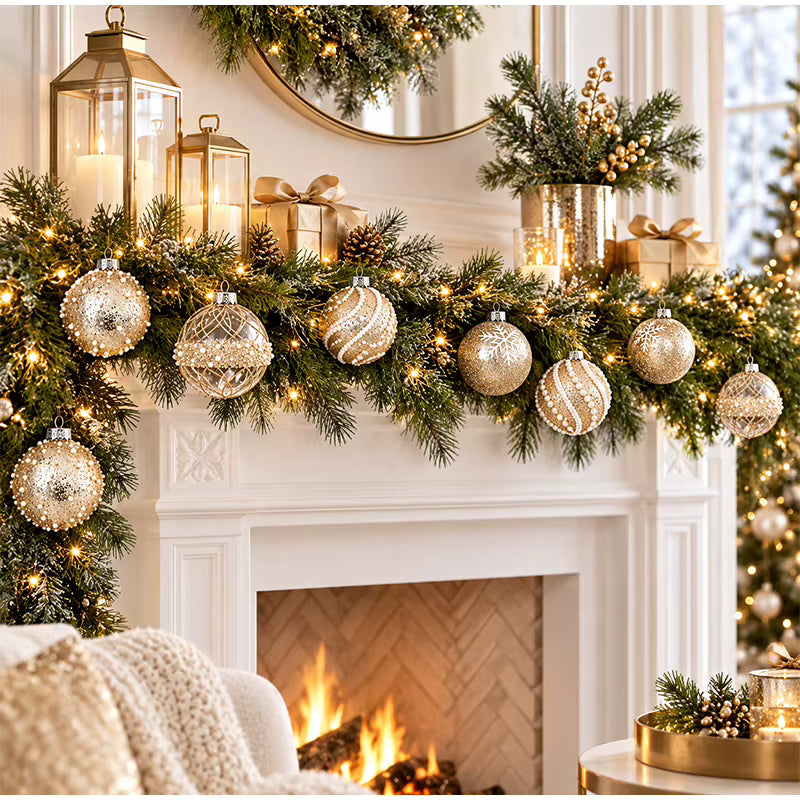 Premium Champagne Gold Christmas Ornaments – 12 Decorative Tree Balls