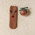 Cute Christmas Cartoon Plush Socks with Gift Box – Cozy Coral Fleece Winter Socks for Kids