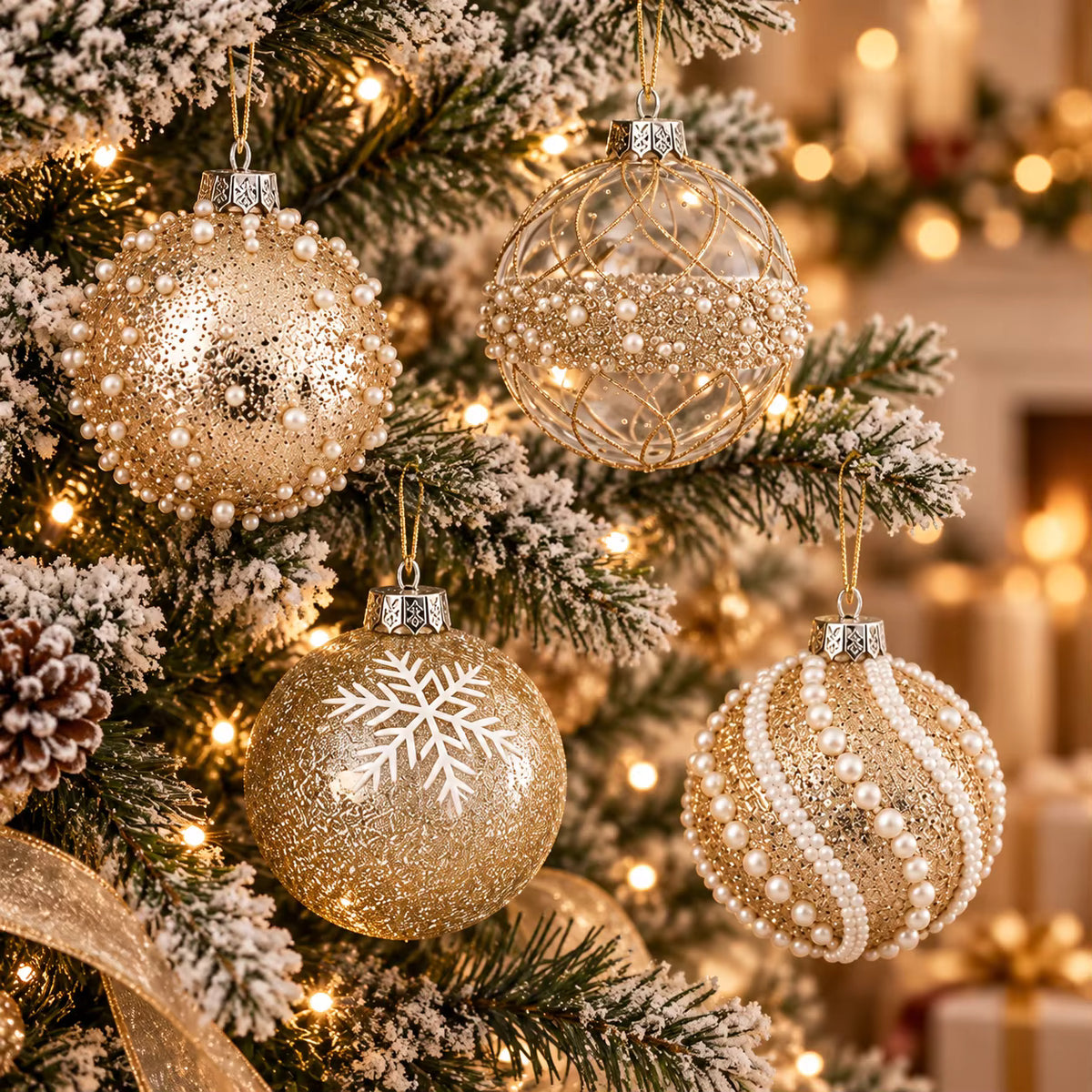 Premium Champagne Gold Christmas Ornaments – 12 Decorative Tree Balls