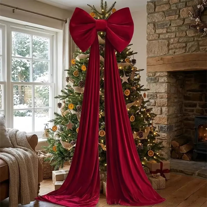 Retro Velvet Holiday Bow – Striking Long Red Ribbon Decoration – Ozzo