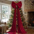 Retro Velvet Holiday Bow – Striking Long Red Ribbon Decoration
