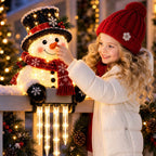 Christmas Porch Railing Decoration with Snowman, Santa, Reindeer and Penguin