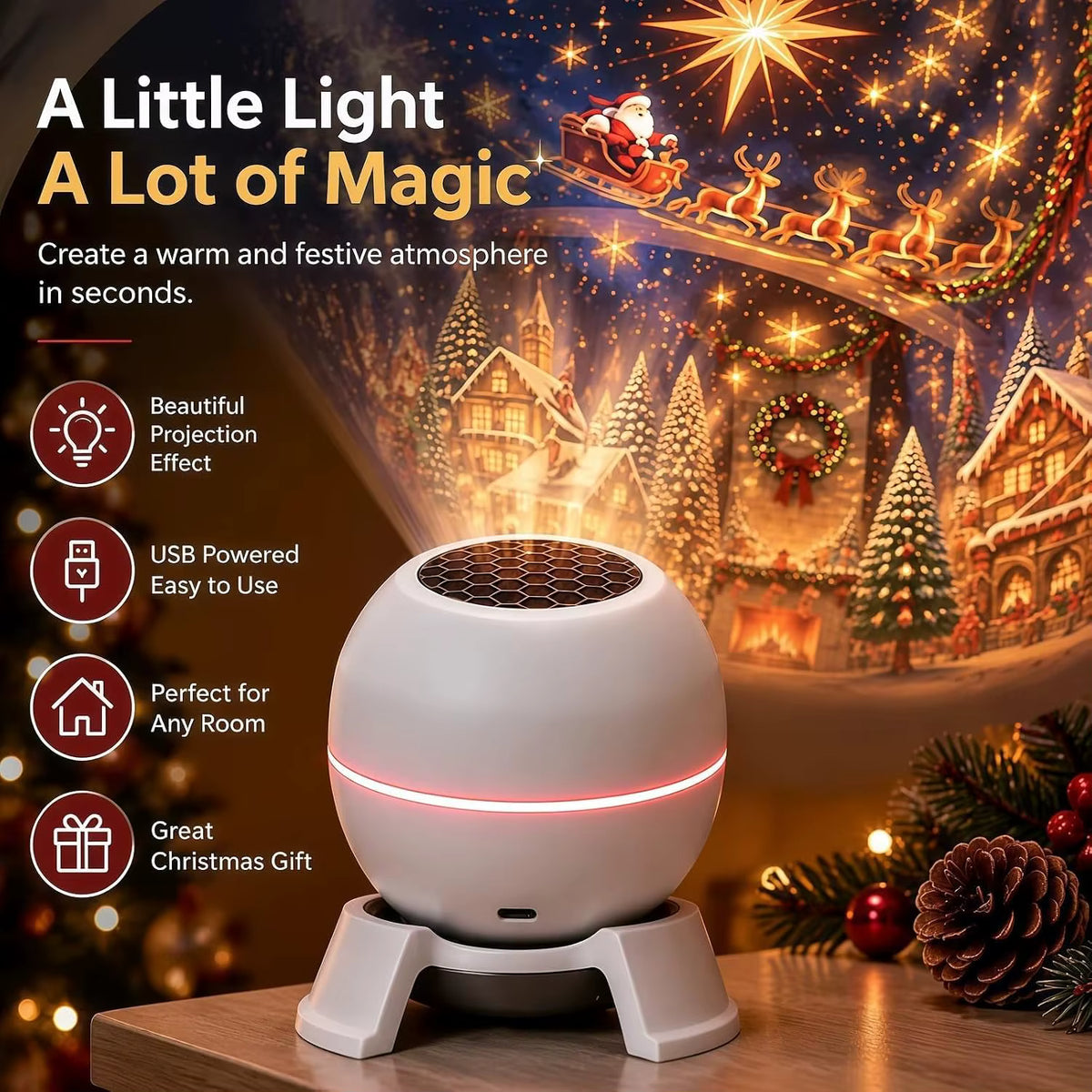 Magical Holiday Projector — Compact USB Night Light